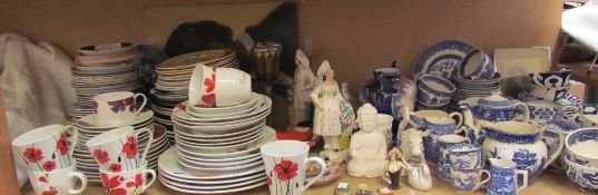 Assorted plates together with part tea sets, blue and white part tea service, jugs etc