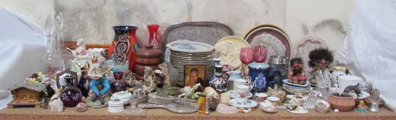 A large lot including a Royal Doulton figure Diana HN3266 together with other figures, glass