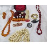 Assorted costume jewellery including shirt studs, bead necklaces, bracelets etc