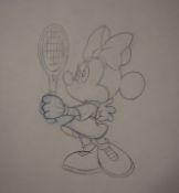 Two premier animation inked pencil animation drawings of Minnie and Mickey Mouse,