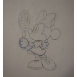 Two premier animation inked pencil animation drawings of Minnie and Mickey Mouse,