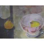Sue Hunt Pears and Rose bowl Acrylic on paper Together with a collection of photographs,