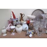 An Adams pottery part tea set together with other part tea sets, decorative vases, glasswares,