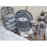 A Wood & Sons "Warwick" pattern blue and white part dinner service together with a crystal legends