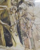 Evelyn Brearley Trees Watercolour Signed Together with poster