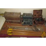 A Stanley surveyors level, together with a theodolite, tripods, spirit level, gauges,