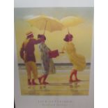 A Jack Vetriano poster together with a Lowry print, Janet Bell overpainted prints,
