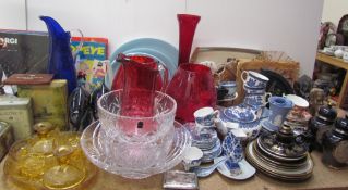 Assorted Poole pottery plates together with glass bowls, Wedgwood jasper wares, childrens annuals,