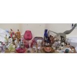 A collection of Hungarian figures together with Royal Worcester figures, cranberry glass,