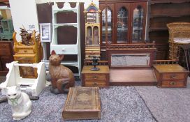 Bryan Gibbons, Cardiff - a pine wall cabinet together with hanging shelves, model cats, model gun,