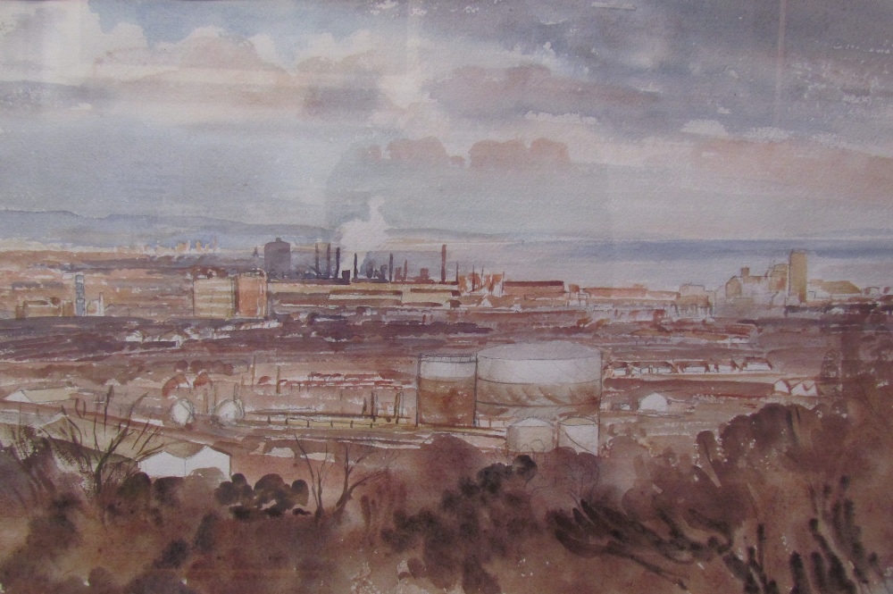 Margaret Worthington View over Cardiff from Llandough Signed and inscribed Watercolour