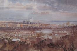 Margaret Worthington View over Cardiff from Llandough Signed and inscribed Watercolour