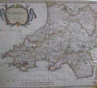 Robert Morden South Wales A later hand coloured map Together with tapestry pictures,