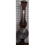 A 19th century mahogany banjo barometer, with an alcohol thermometer,