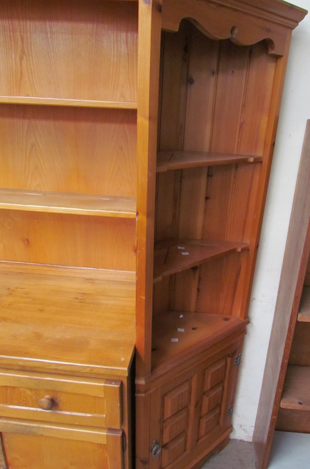 A 20th century ash dresser with a planked back above three short drawers and three cupboards on a - Image 2 of 3