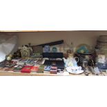 A collection of postcards together with assorted plates, chamber pot, playing cards, paperweight,