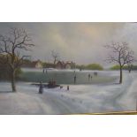 Ray Witchard Skating on a frozen lake Oil on canvas Signed