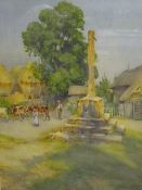 G F Nicholls Cattle in a town square Watercolour Together with another watercolour by the same