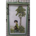 Bryan Gibbons A lady in a landscape Watercolour In a green painted wooden frame Signed and dated