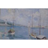 Rachel Brendon Monte Carlo Harbour Gouache Label verso Together with a companion possibly by the