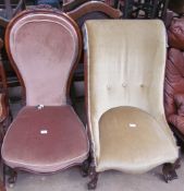 A Victorian walnut framed nursing chair,