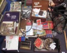 A large quantity of postcards together with coins, bowls,