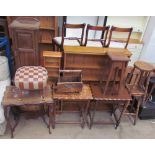An Edwardian pot cupboard together with a mahogany side cabinet, a pine CD rack, a bookcase,