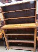 A 20th century oak bookcase together with a penwork decorated bookcase