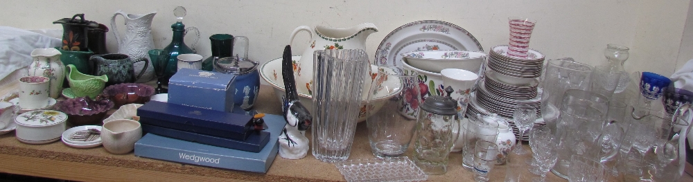 A large lot including Wedgwood jasper wares, USSR magpie, drinking glasses,