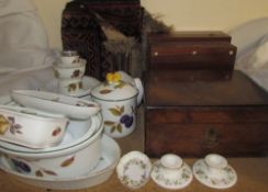 A walnut lap top desk together with two jewellery boxes, a rug,