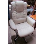 A cream leather office chair
