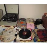 A collection of records together with two record players