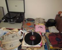 A collection of records together with two record players