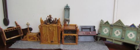 Bryan Gibbons, Cardiff - An Art Nouveau inspired tiled back wall shelf together with a wall cabinet,