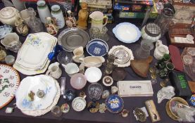 A Reeves and Son Colour box together with pewter plates, Japanese vases, dressing table set,