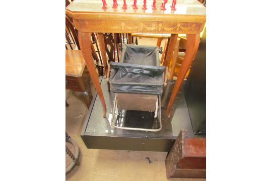 An Italian marquetry decorated games table together with a bone part chess set, dolls pram, - Image 2 of 3