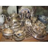 Assorted electroplated wares including part tea sets,