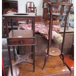 A George III mahogany wash stand, with a recessed top and drawer on square legs,