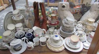 A bone china part tea set together with Nao figures, Children's china, Japanese part tea set,