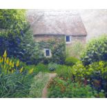 Ros Wiley The Garden House Oil on board Signed Together with a watercolour of a beach scene and two