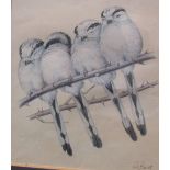 Peter Barrett Four long tailed tits on a thorn branch Signed Watercolour Together with another