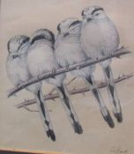 Peter Barrett Four long tailed tits on a thorn branch Signed Watercolour Together with another