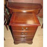 A reproduction mahogany half moon side table together with a bedside chest.