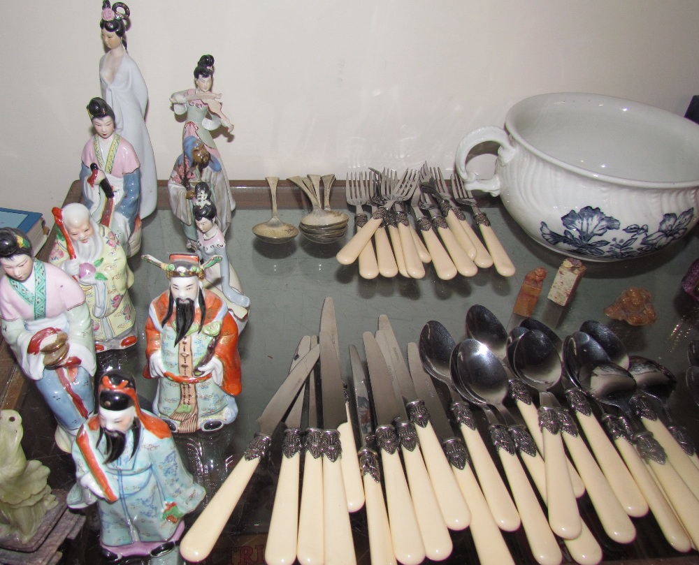 Chinese porcelain figures together with a part flatware service, binoculars, wristwatches, - Image 2 of 4