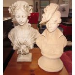 A reconstituted stone head and shoulders portrait bust of a maiden together with another portrait