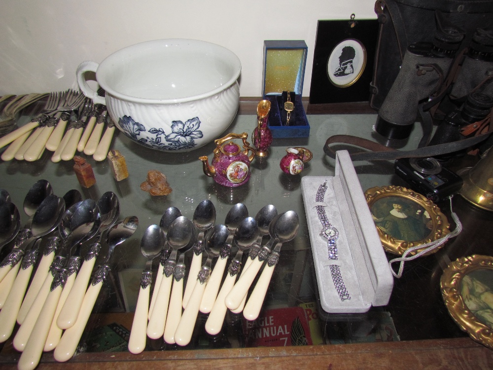 Chinese porcelain figures together with a part flatware service, binoculars, wristwatches, - Image 3 of 4