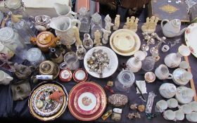 A Japanese part tea set together with decorative figures, jugs,