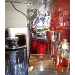 A large quantity of match boxes together with a collection cologne bottles,