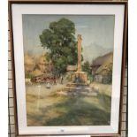 G F Nicholls Cattle in a town square Watercolour Together with another watercolour by the same