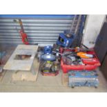 A Record Power lathe together with a pillar drill, bench grinder, and other tools (Sold as seen,